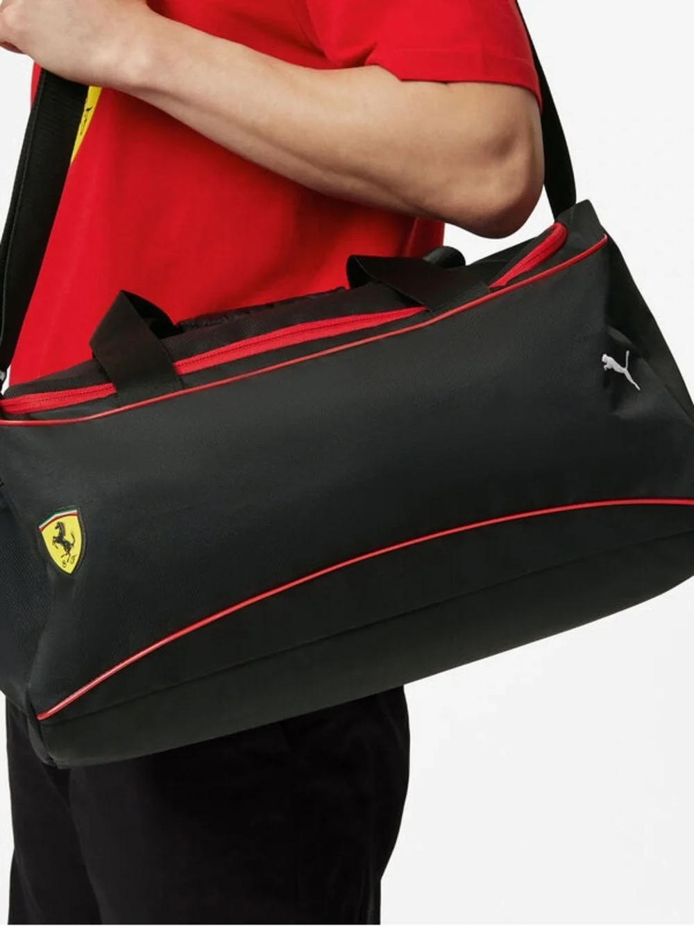 NEW Scuderia Ferrari Puma Black Duffel Bag with Red Trim